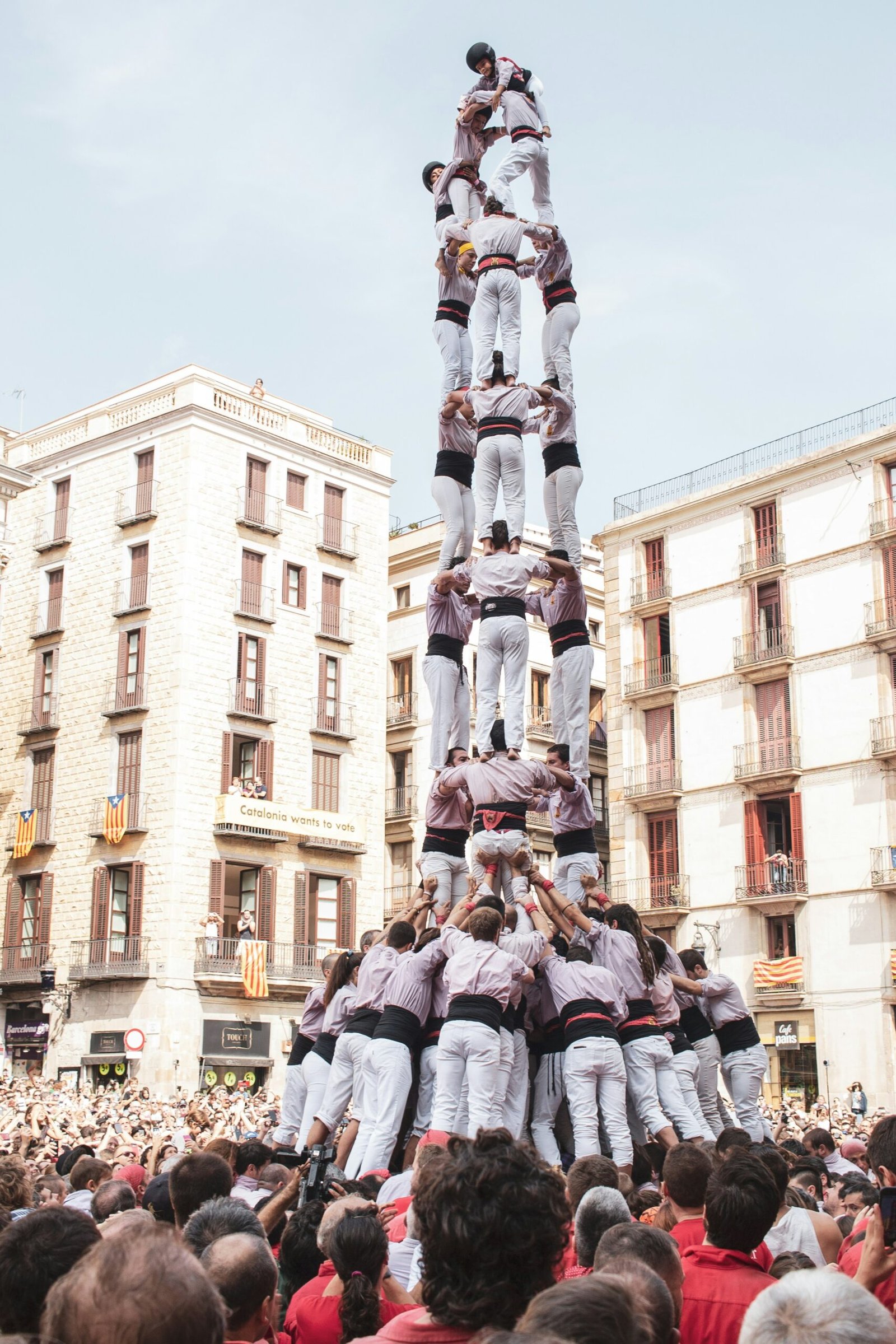 Castellers building a human tower